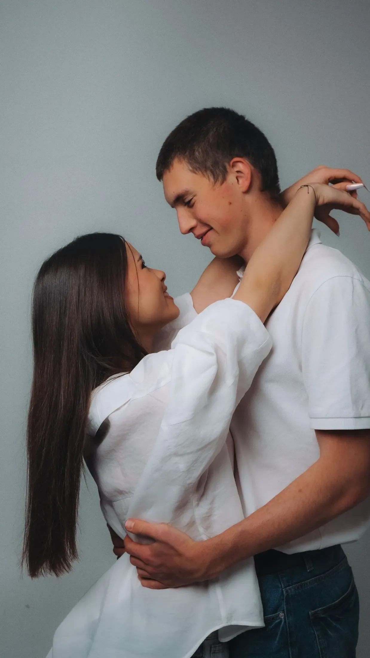 Close couple portrait with a quiet, intimate mood